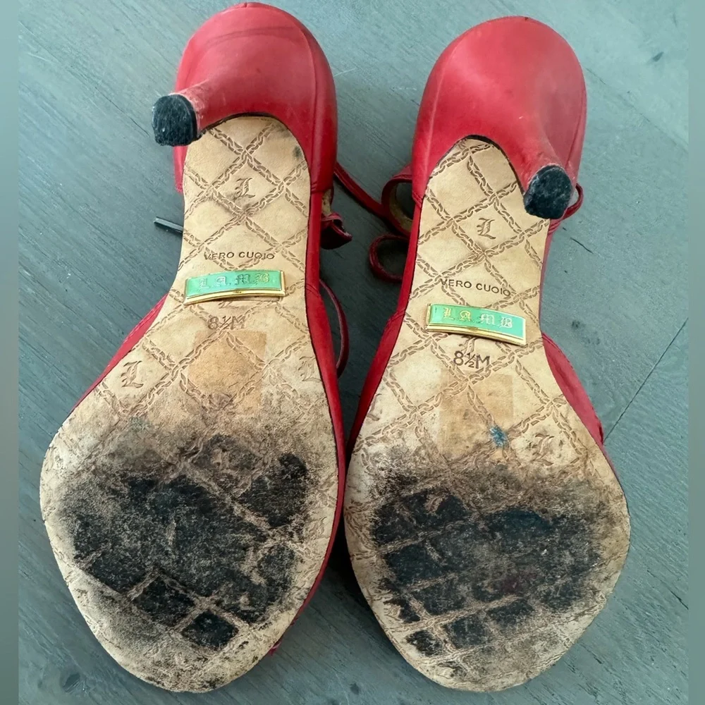 LAMB Leather Red Flower Heels - Picture 5 of 5